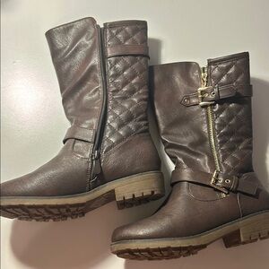 Brown Quilted Mid-Calf Boots